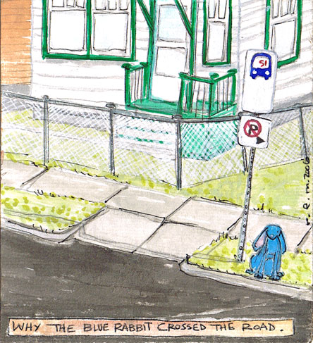 Why the blue rabbit crossed the road
